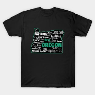 Cute map of Bend Oregon, Portland, Salem, Eugene, Ontario, Medford T-Shirt